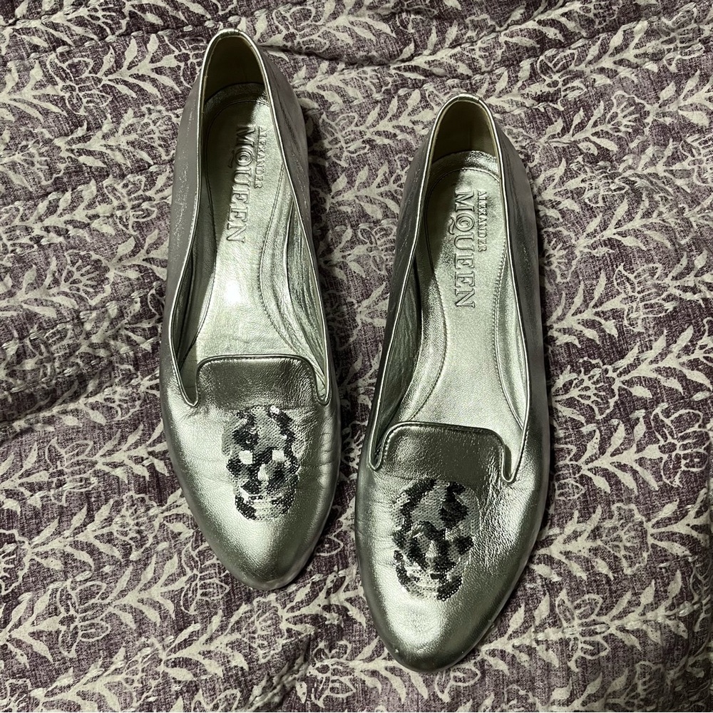 Alexander McQueen Silver Sequin Skull Shoes